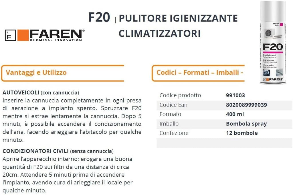 Faren F20 Spray Igienizzante per Climatizzatori