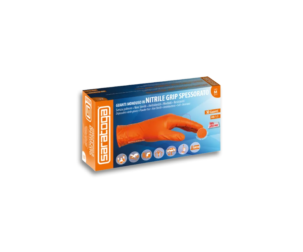 Guanti Monouso in Nitrile Grip Spessorato Arancioni 50 pz